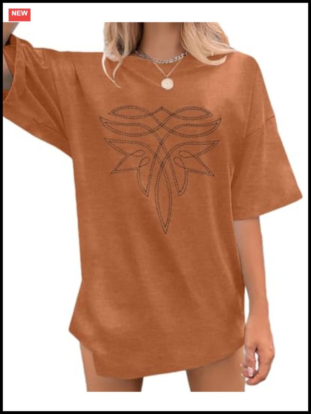 Women Western Cowgirl T-Shirt Boot Stitch Embroidery Oversized Crew Neck Top